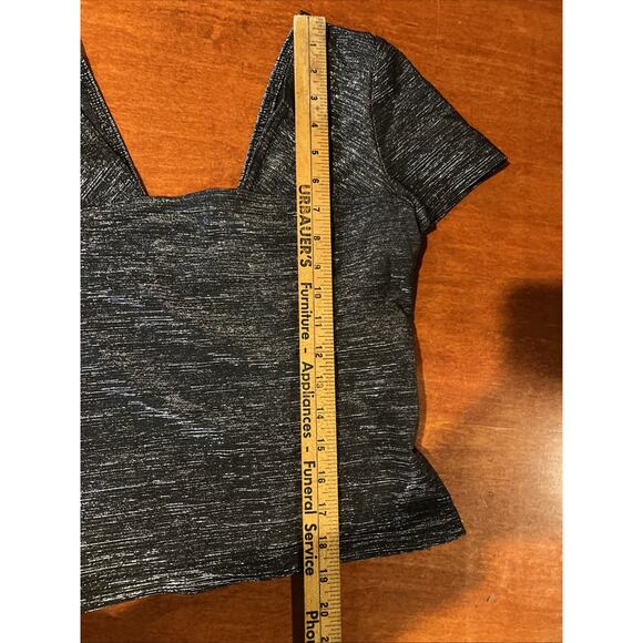 Algo Metallic Party Nightlife Top Angular Neckline Size 4 Cocktail Stretchy - Picture 6 of 7